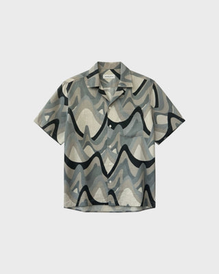Roberto Linen Shirt S/S Montahna Print - Coastal Blue