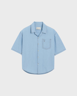 Blue Boxy Cotton Short-Sleeve Shirt With Ami De Coeur - Cashmere Blue