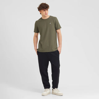 Men's Piqué Crew Neck T-Shirt - Burnt Olive/White