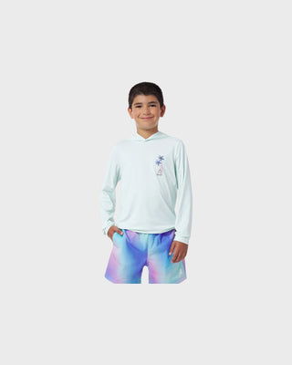Kid's Beach Graphic Hooded Rashguard Blue Glass