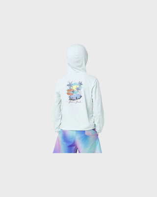 Kid's Beach Graphic Hooded Rashguard Blue Glass