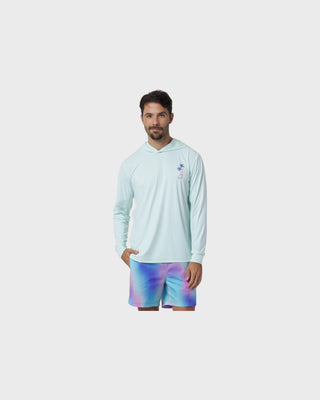 Men's Beach Graphic Hooded Rashguard Blue Glass