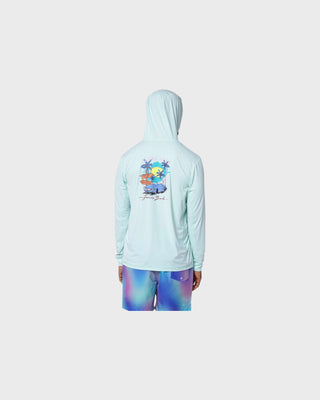Men's Beach Graphic Hooded Rashguard Blue Glass