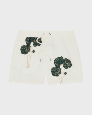 Rio Swim Short Linear Floral Print - Ivory & Evergreen