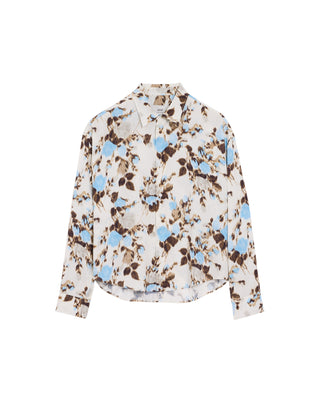 Blue Flower Printed Boxy Shirt - Sky/Ivory