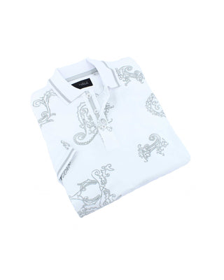 Paisley Flocked Polo - White