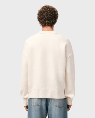 Natural Wool Crewneck Sweater with Contrasted Ami De Coeur