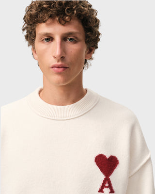 Natural Wool Crewneck Sweater with Contrasted Ami De Coeur