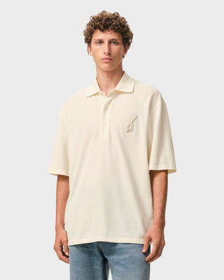 Boxy Fit Polo with Ami de Coeur Knitted Patch - White Cream