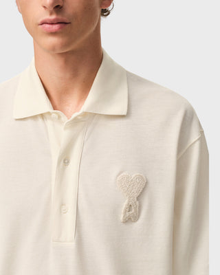 Boxy Fit Polo with Ami de Coeur Knitted Patch - White Cream