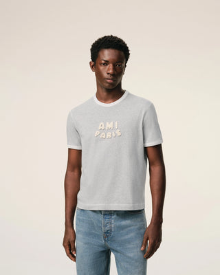 Ami Paris Patch SS TShirt - Gris Chine/Blanc Creme