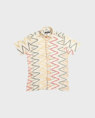 Stitch Glitch Button Up Short Sleeve Shirt - Beige