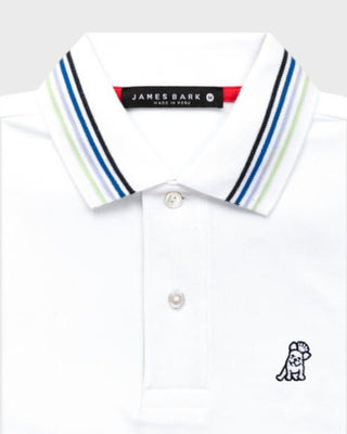 Men's White Red Stripe Details Polo Shirt - White Blue