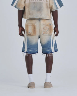 Holy State Stripe Denim Shorts - Sand Blue