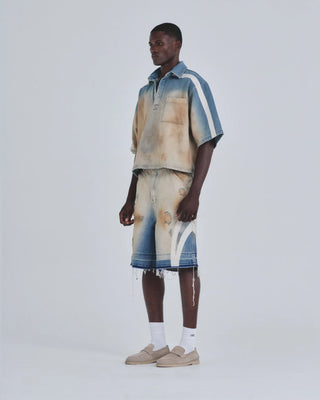 Holy State Stripe Denim Shorts - Sand Blue