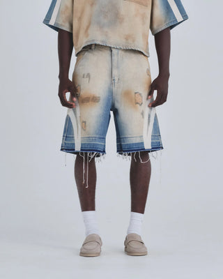 Holy State Stripe Denim Shorts - Sand Blue