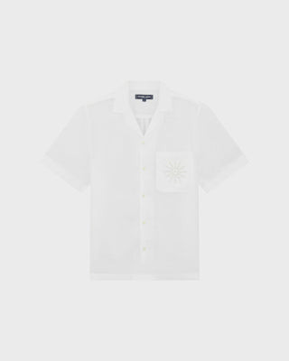 Alves Linen Shirt S/S Sol Brodery Anglais Print - White