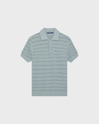 Vidal Cotton Jacquard Wave SS Buttoned Polo Coastal Blue