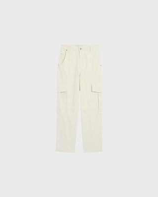 White Baggy-Fit Cargo Cotton Trousers - Ivory