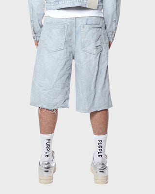 Blowout Patched Shorts - LT Indigo