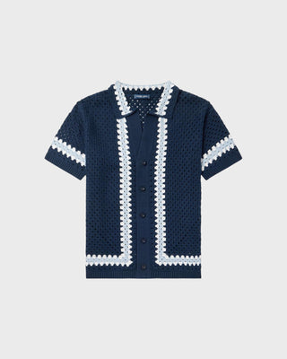 Pinto Cotton Crochet Cardigan - Navy