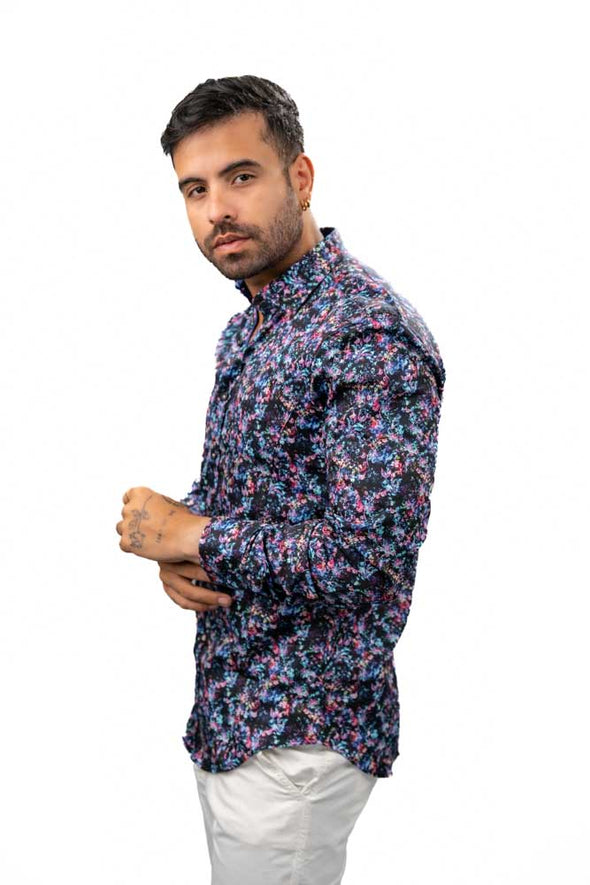 Eight-X L/S Shirt- Purple Flowers Navy